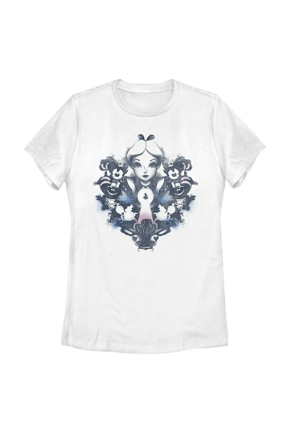 Women's Alice in Wonderland Distressed Ink Portrait Graphic Tee White 2X Large