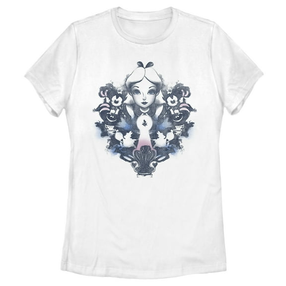 Women's Alice in Wonderland Distressed Ink Portrait  Graphic Tee White X Large