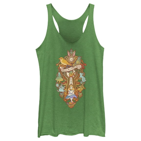 Women's Alice in Wonderland Distressed Retro Keyhole Racerback Tank Top Envy Green X Large