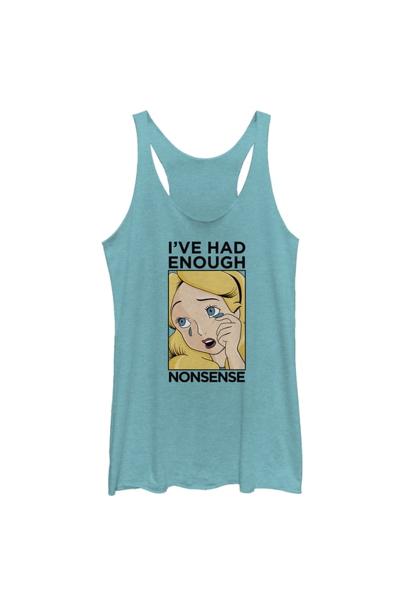 Women's Alice in Wonderland Enough Nonsense Racerback Tank Top Tahiti Blue Medium