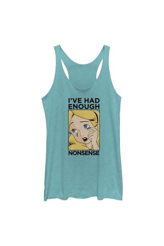 Women's Alice in Wonderland Enough Nonsense Racerback Tank Top Tahiti Blue Small