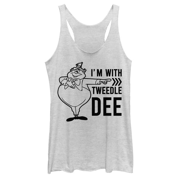 Women's Alice in Wonderland I’m With Tweedledee Racerback Tank Top White Heather Medium