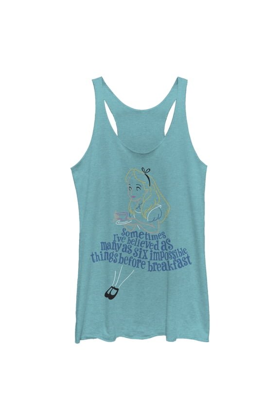 Women's Alice in Wonderland Impossible Things Line Art  Racerback Tank Top Tahiti Blue Large