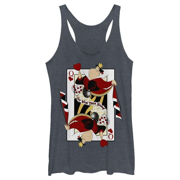 Women's Alice in Wonderland Queen of Hearts Playing Card Racerback Tank Top Navy Blue Heather 2X Large