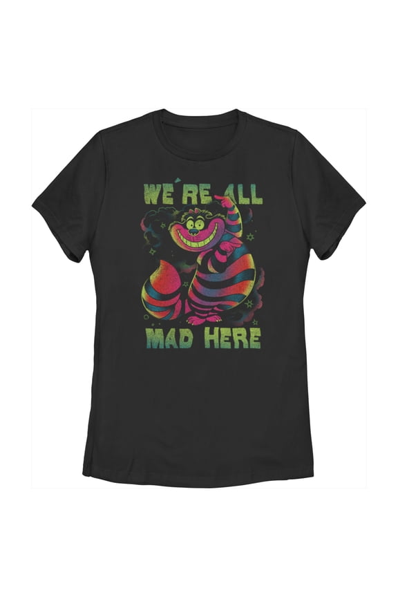 Women's Alice in Wonderland Rainbow Cheshire Graphic Tee Black Small
