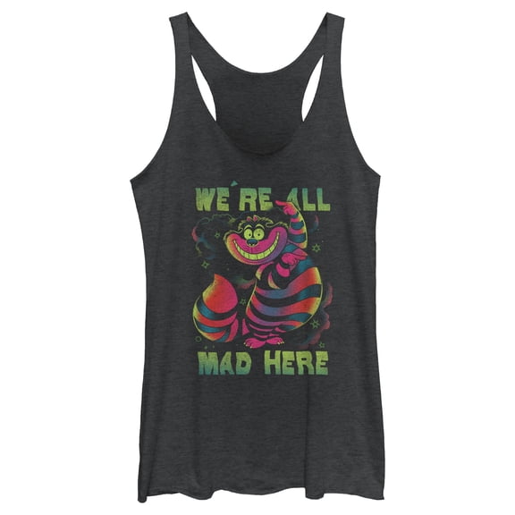 Women's Alice in Wonderland Rainbow Cheshire Racerback Tank Top Black Heather 2X Large