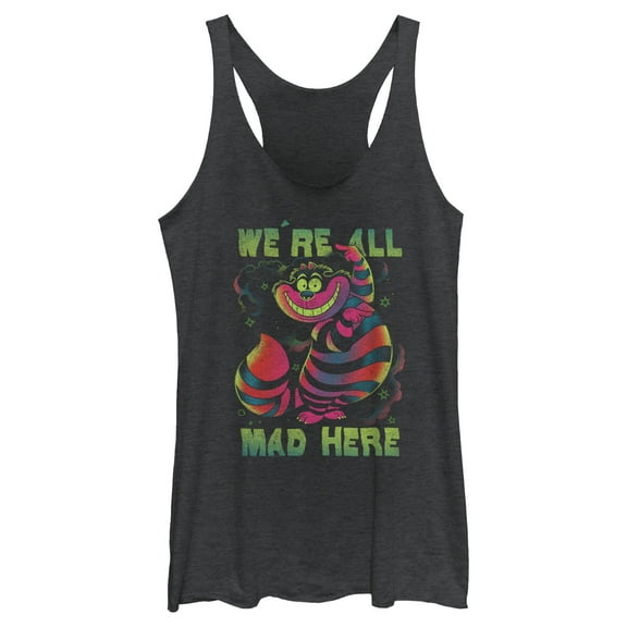 Women's Alice in Wonderland Rainbow Cheshire  Racerback Tank Top Black Heather Medium