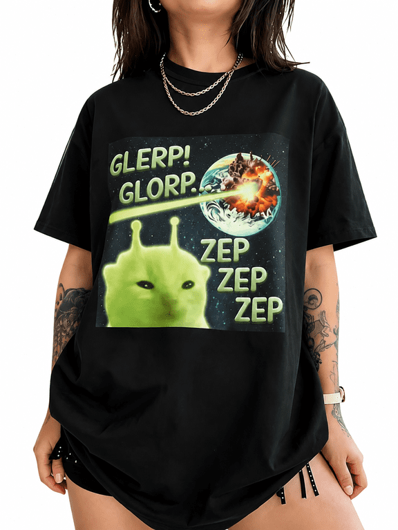 Women's Alien Graphic T Shirt, Vintage Space Print Short Sleeve Crew Neck Tee, Casual Oversized Streetwear Top