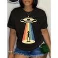 thumbnail image 1 of Women's Alien UFO Graphic Cotton T Shirt Casual Comfortable Short Sleeve Round Neck Top Black S-5XL, 1 of 5