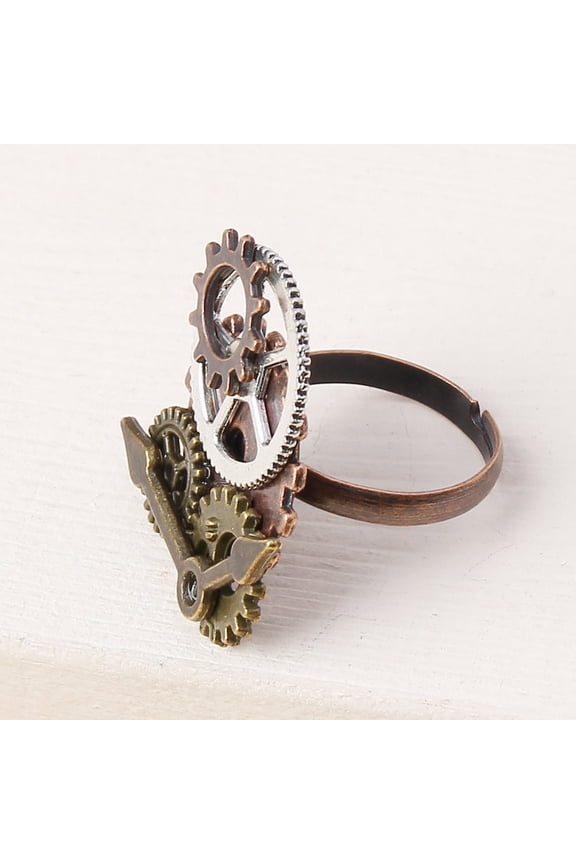 Womens Alloy Gear Ring Retro Watch Needle Design Geometric Shape Electroplated Finish Artificial Gem Inlay Bronze Tone Fashion Ring Jewelry