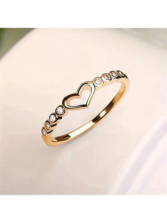 Women’s Alloy Heart-Shaped CZ Ring | Silver/Gold/Rose Gold (Sizes 5-11, Dainty Gemstone Ring)