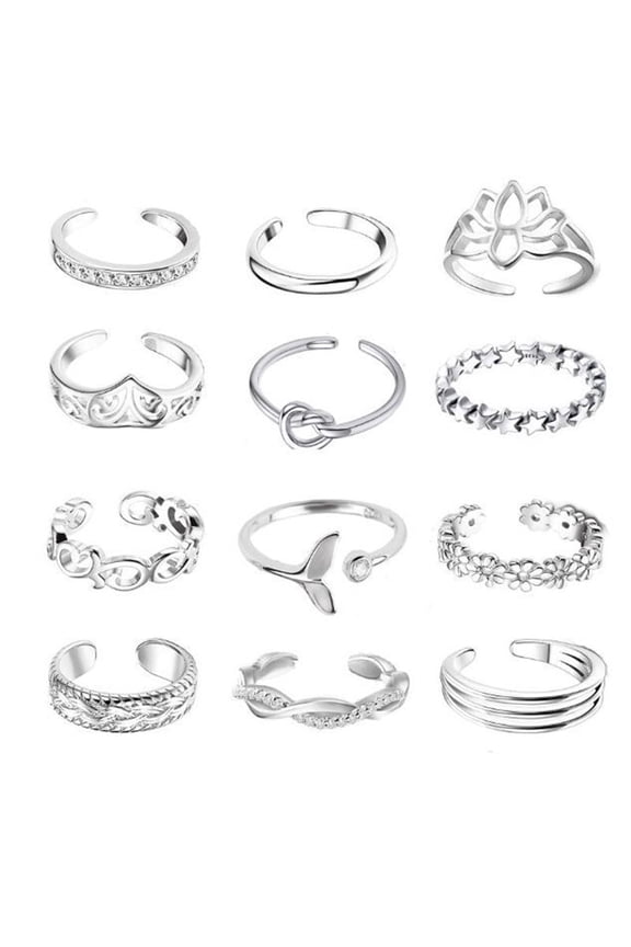 Women's Alloy Lotus Knot Toe Rings with Rhinestone and Geometric Design (12 Pieces)