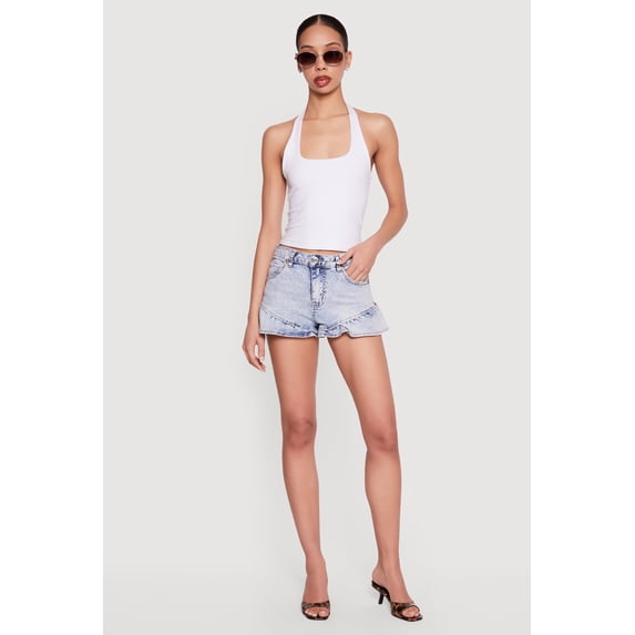 Women's Almost Famous Acid Wash Denim Ruffled Shorts