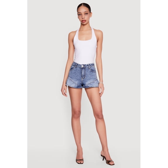 Women's Almost Famous Acid Wash Denim Ruffled Shorts