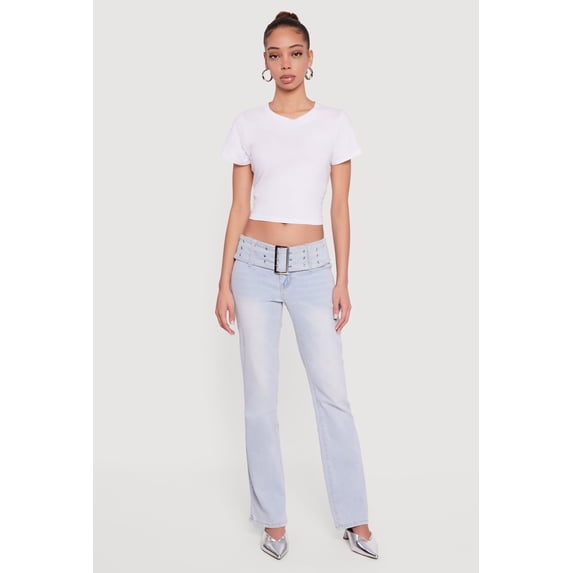 Women's Almost Famous Belted Front Bootcut Jeans