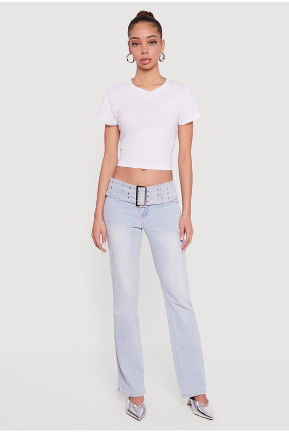 Women's Almost Famous Belted Front Bootcut Jeans