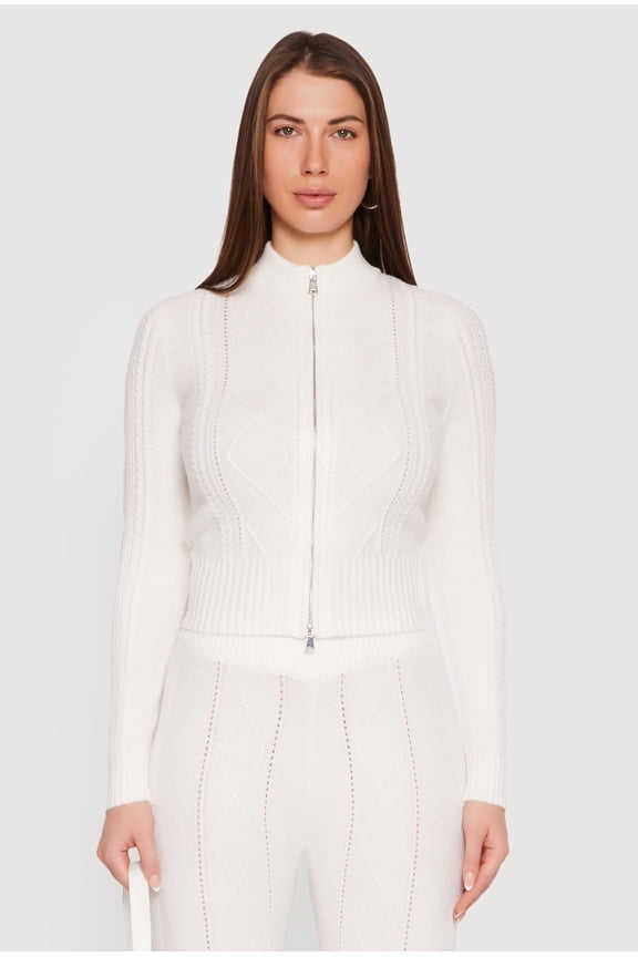 Women's Almost Famous Cable Knit Double Zip Front Cardigan