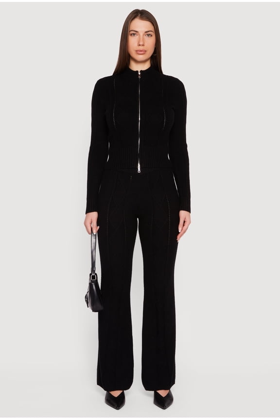 Women's Almost Famous Cable Knit Pull On Flare Pants