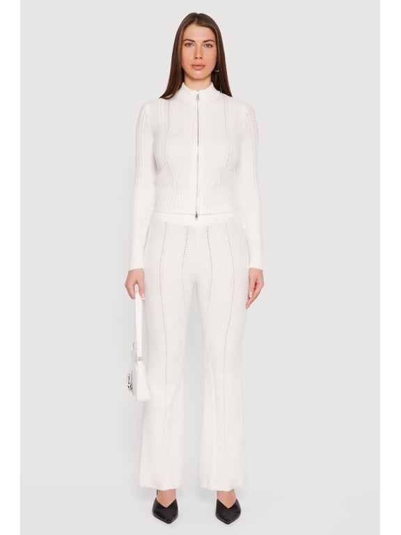 Women's Almost Famous Cable Knit Pull On Flare Pants