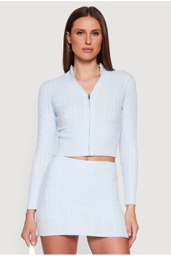 Women's Almost Famous Cable Knit Zip Front Cardigan