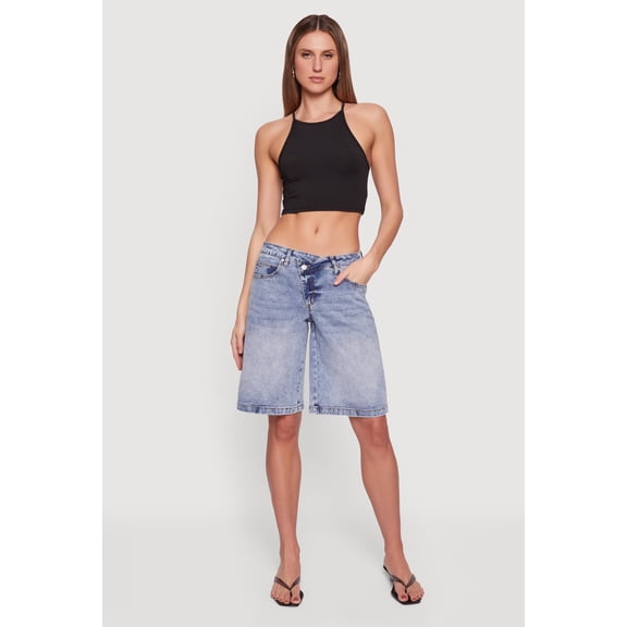 Women's Almost Famous Denim Asymmetrical Waist Bermuda Shorts