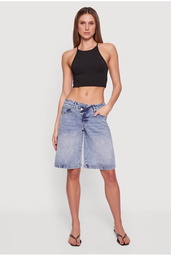Women's Almost Famous Denim Asymmetrical Waist Bermuda Shorts