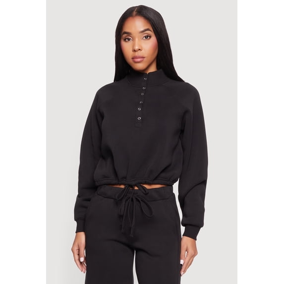 Women's Almost Famous Drawstring Hem Cropped Raglan Sweatshirt