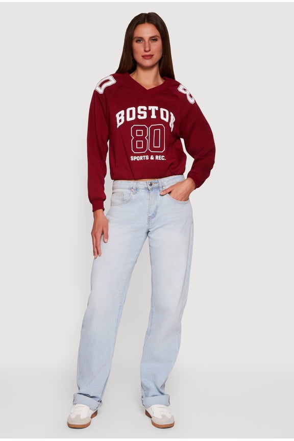 Women's Almost Famous Elastic Hem Cropped Graphic Sweatshirt
