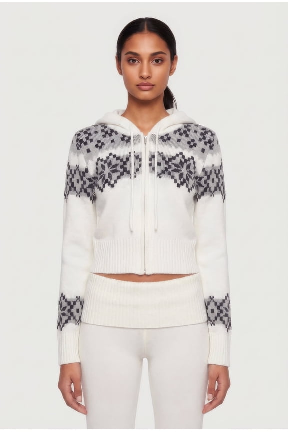 Women's Almost Famous Fair Isle Zip Front Cropped Hooded Sweater
