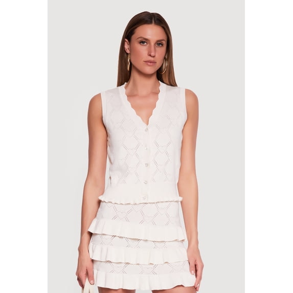 Women's Almost Famous Heart Textured Knit Button Front Vest