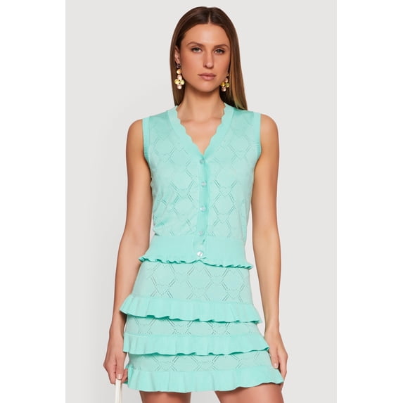 Women's Almost Famous Heart Textured Knit Button Front Vest