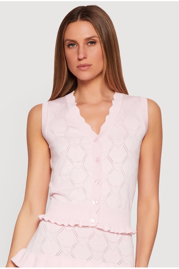 Women's Almost Famous Heart Textured Knit Button Front Vest