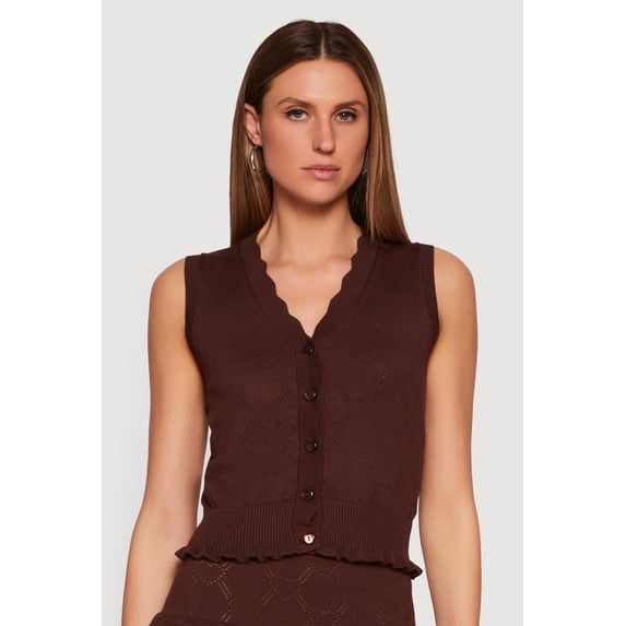 Women's Almost Famous Heart Textured Knit Button Front Vest