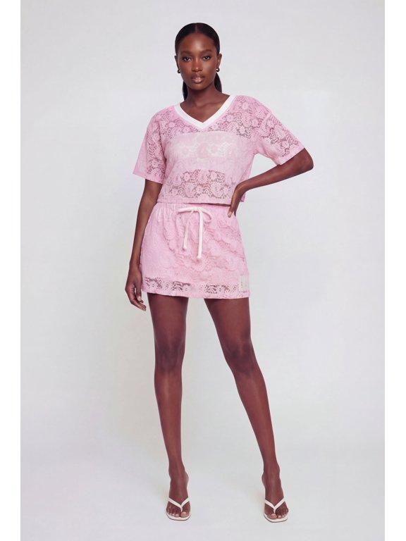 Women's Almost Famous Lace Drawstring Waist Graphic Skort