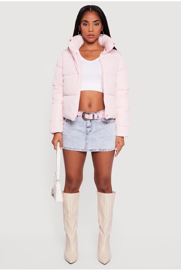 Women's Almost Famous Mock Neck Zip Front Puffer Jacket