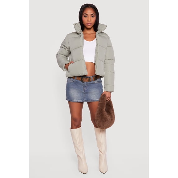 Women's Almost Famous Mock Neck Zip Front Puffer Jacket