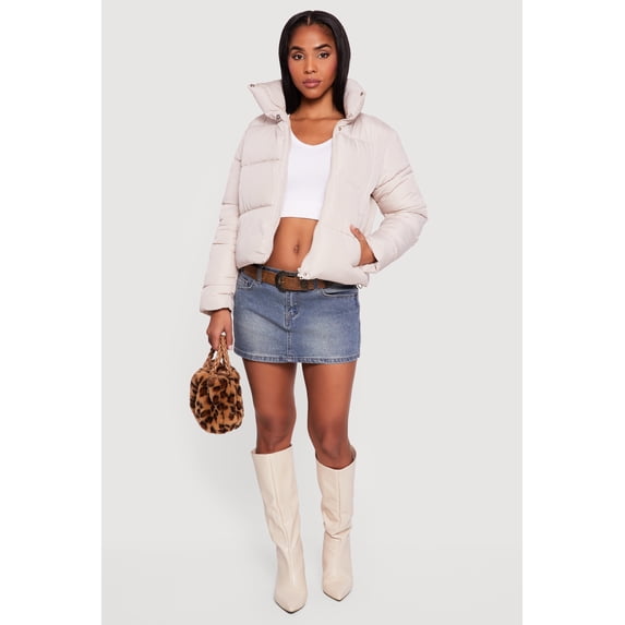 Women's Almost Famous Mock Neck Zip Front Puffer Jacket