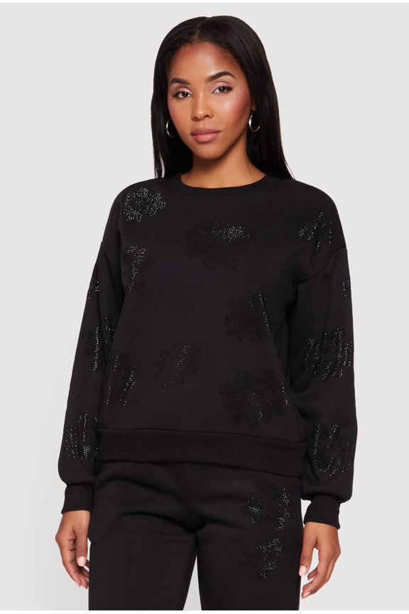 Women's Almost Famous Pullover Sweatshirt with Rhinestone Graphic