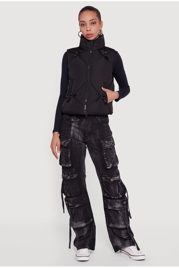 Women's Almost Famous Quilted Puffer Vest with Bows