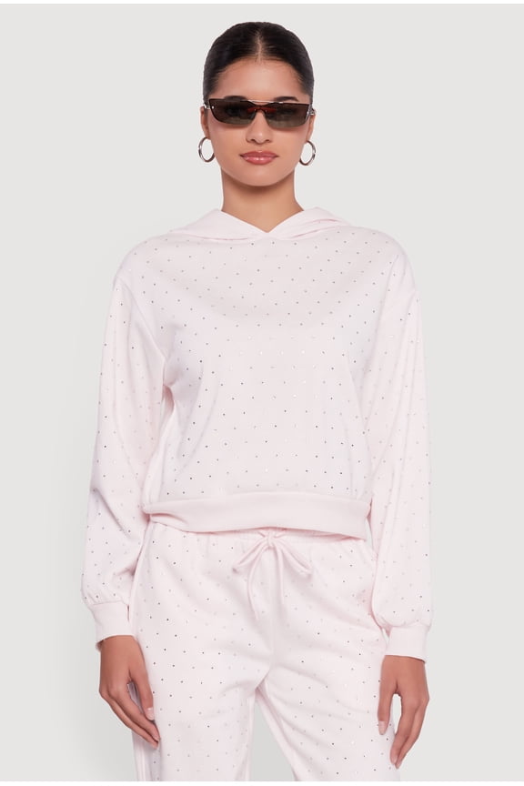 Women's Almost Famous Rhinestone Studded Fleece Pullover Hoodie