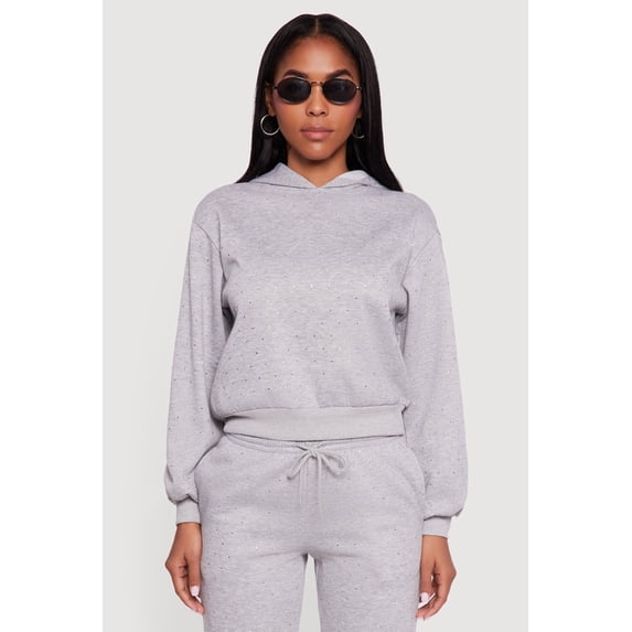 Women's Almost Famous Rhinestone Studded Fleece Pullover Hoodie