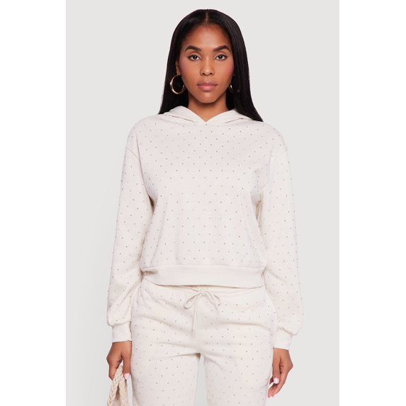 Women's Almost Famous Rhinestone Studded Fleece Pullover Hoodie