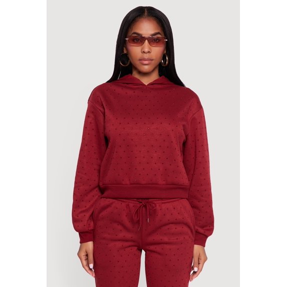 Women's Almost Famous Rhinestone Studded Fleece Pullover Hoodie