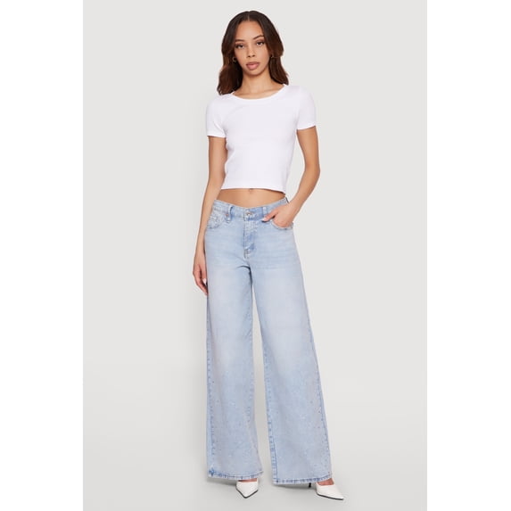 Women's Almost Famous Rhinestone Wide Leg Jeans