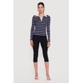 thumbnail image 1 of Women's Almost Famous Ribbed Knit Striped Long Sleeve Polo Shirt, 1 of 4