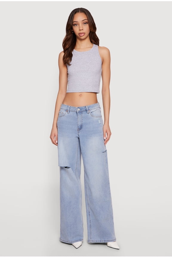 Women's Almost Famous Slashed Wide Leg Jeans