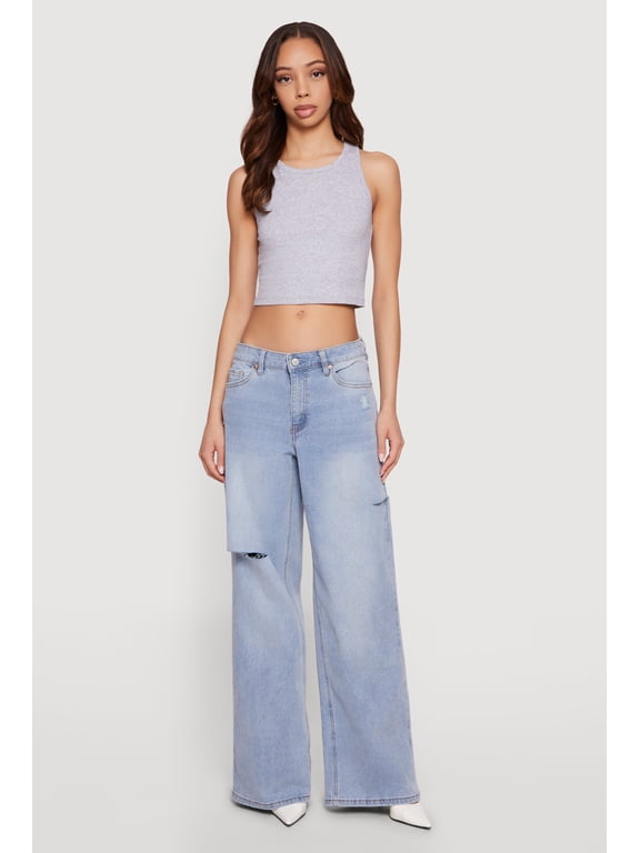 Women's Almost Famous Slashed Wide Leg Jeans
