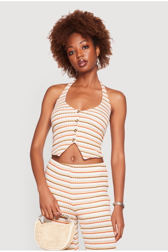 Women's Almost Famous Striped Pattern Halter Crop Top