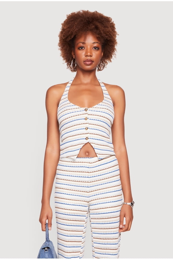 Women's Almost Famous Striped Pattern Halter Crop Top