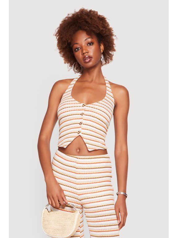 Women's Almost Famous Striped Pattern Halter Crop Top